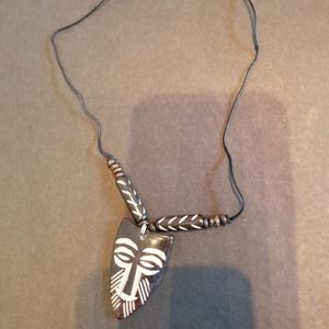 Carved Warrier Mask  New‎ Boho Necklace